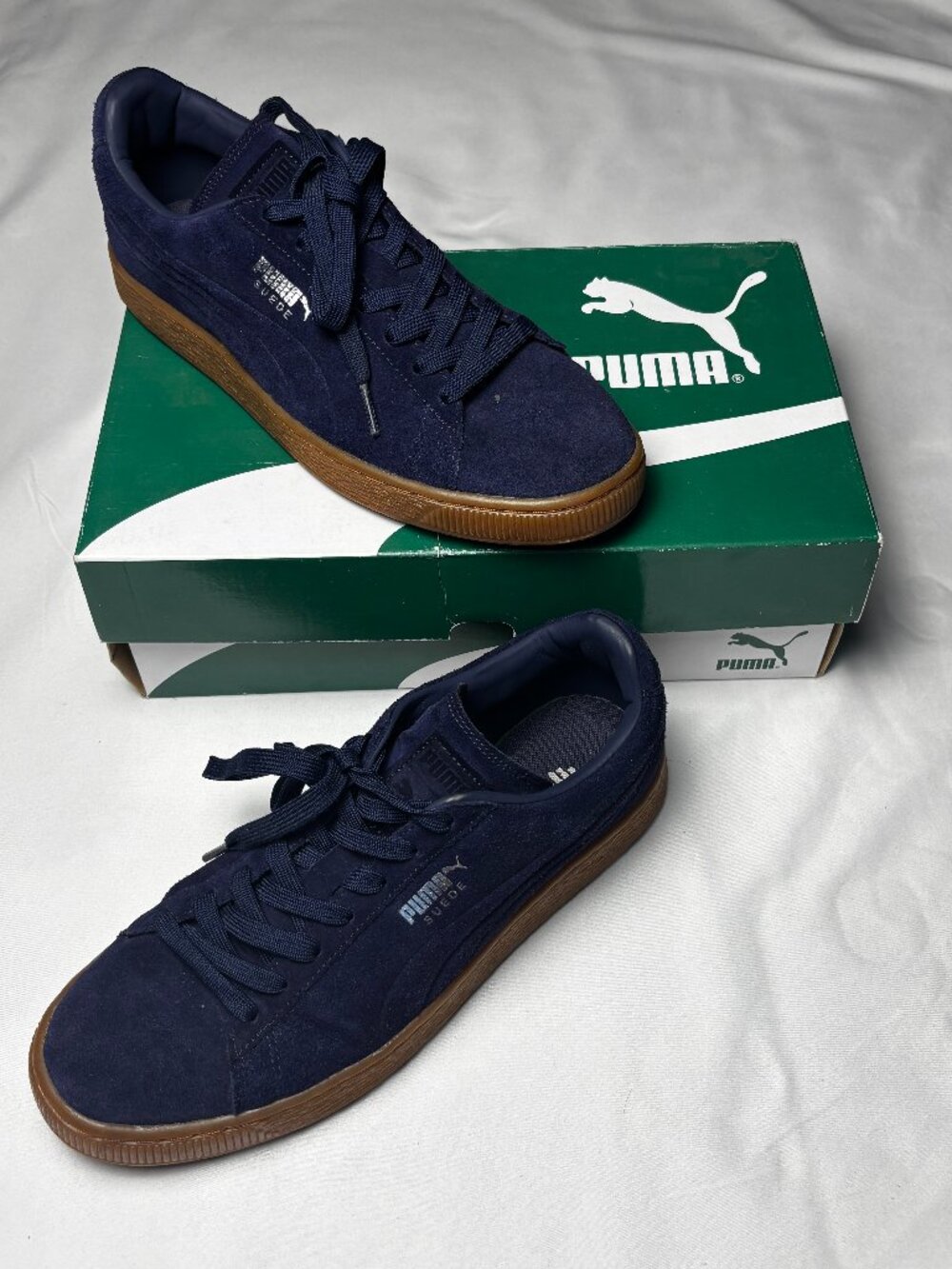 Puma Suede Emboss Navy Blue Gum Sole Sneakers Men’s With Box | Size US 8